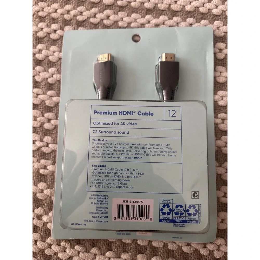 ONN. Premium HDMI Cable‎ 12' Braided Black